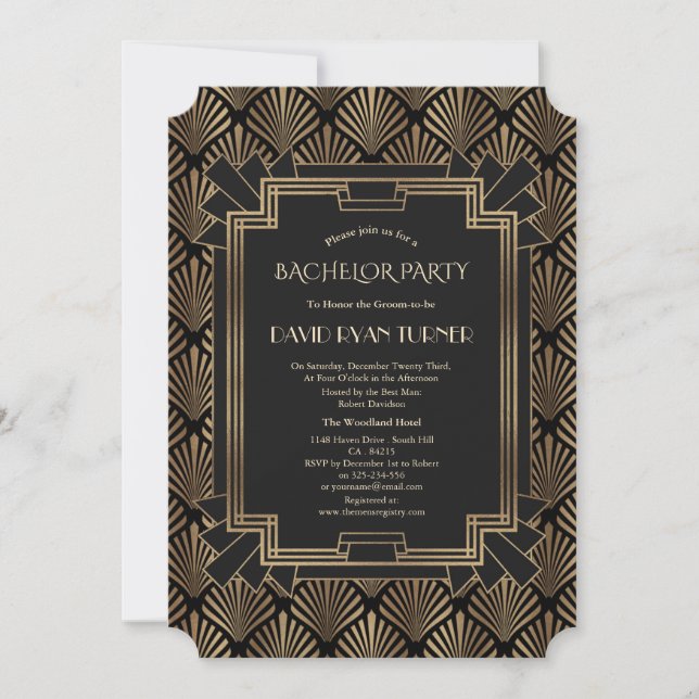 Invitation Glam Roaring 20's Great Gatsby Bachelor Party (Devant)