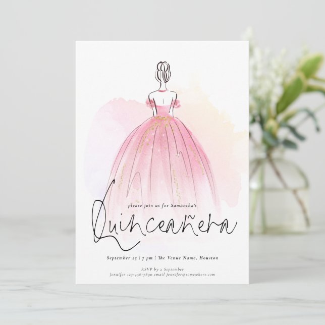 Invitation Glam Robe élégante Quinceanera (Debout devant)