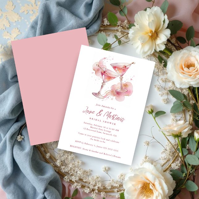 Invitation Glam Romantic Pink Martini Glasses Bridal Shower (Glam Romantic Pink Martini Glasses Bridal Shower Party Invitation Cards Design.)