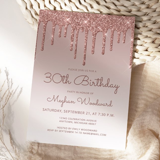 Invitation Glam Rose Gold 30th Birthday Party (Créateur téléchargé)