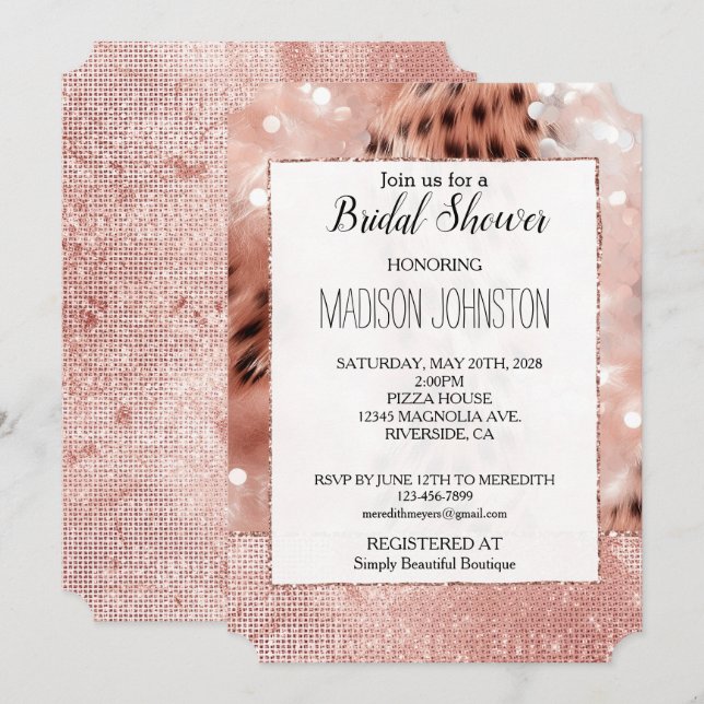 Invitation Glam Rose Gold Blush Pink Cheetah (Devant / Derrière)