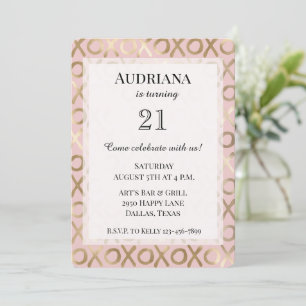 Invitation Glam Rose Gold Blush XOXO Anniversaire