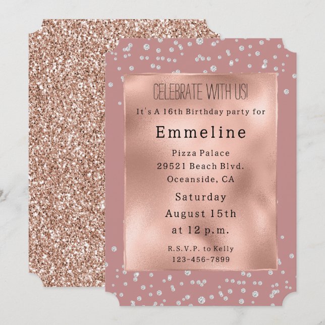 Invitation Glam Rose Gold Diamants blancs (Devant / Derrière)