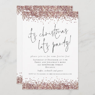 Invitation Glam Rose Gold Parties scintillant Son Noël Lets P