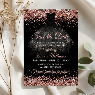 Invitation Glam Rose Gold Princess Quinceañera Save the Date