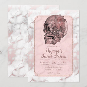 Invitation Glam Rose Gold Rose Skull Marbre Douze Ans
