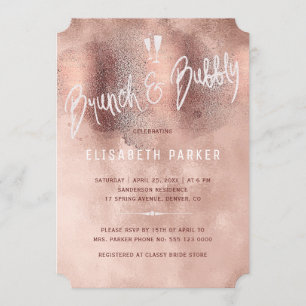 Invitation Glam rose or parties scintillant typographie brunc
