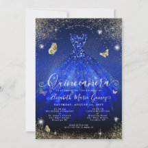 Glam Royal Blue Gold Parties scintillant Gown Quin