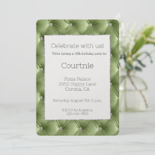 Invitation Glam Sage Green Argent Faux Velvet Anniversaire