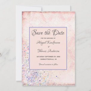 Invitation Glam Shabby Chic Rose Blanc Violet Étincelles