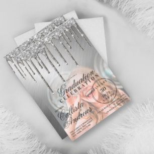 Invitation Glam Silver Parties scintillant métallique Drip Ph