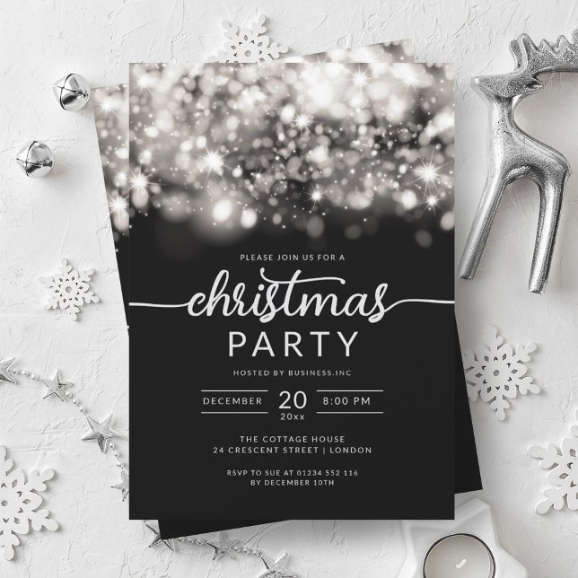 Invitation Glam Silver Winter Sparkling Company Fête de Noël (Glam Silver Winter Sparkling Company Xmas Party Invitation)