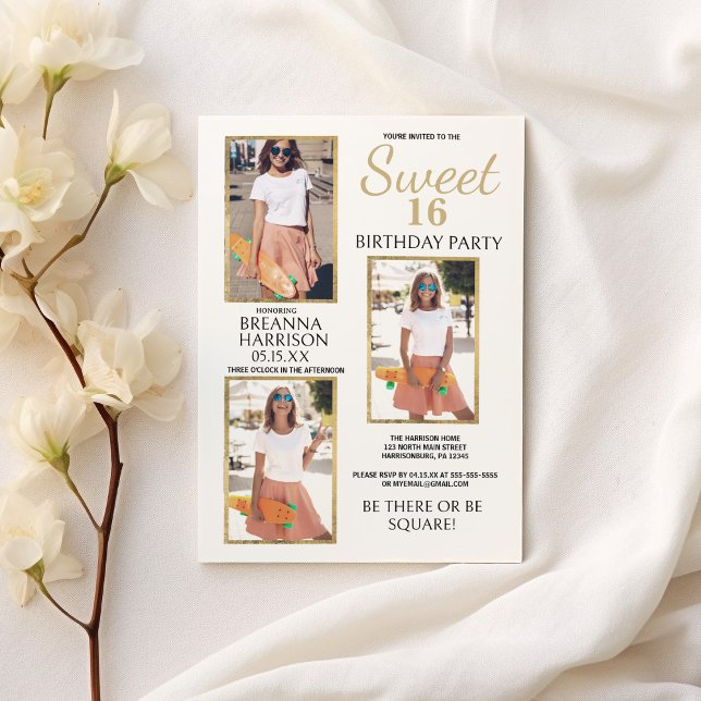 Invitation Glam Simple Elegant White Gold Photo Sweet 16 (Glam Simple Elegant White Gold Photo Sweet 16)