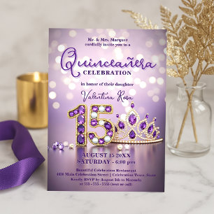 Invitation Glam Sparkling rose violet Tiara Quinceañera