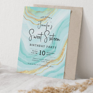 Invitation Glam Turquoise Marbre Parties scintillant Sweet 16