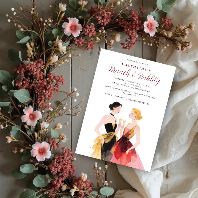 Invitation Glam Two Elegant Women Galentines Day Party (Glam Two Elegant Women Galentine's Day Party Invitation Cards for Best Friends.)