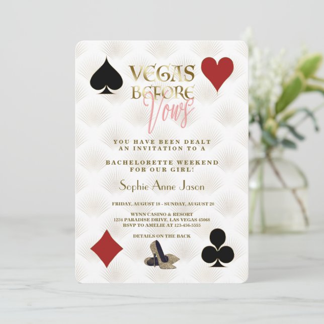 Invitation Glam Vegas Avant Vows Casino Gatsby Bachelorette (Debout devant)
