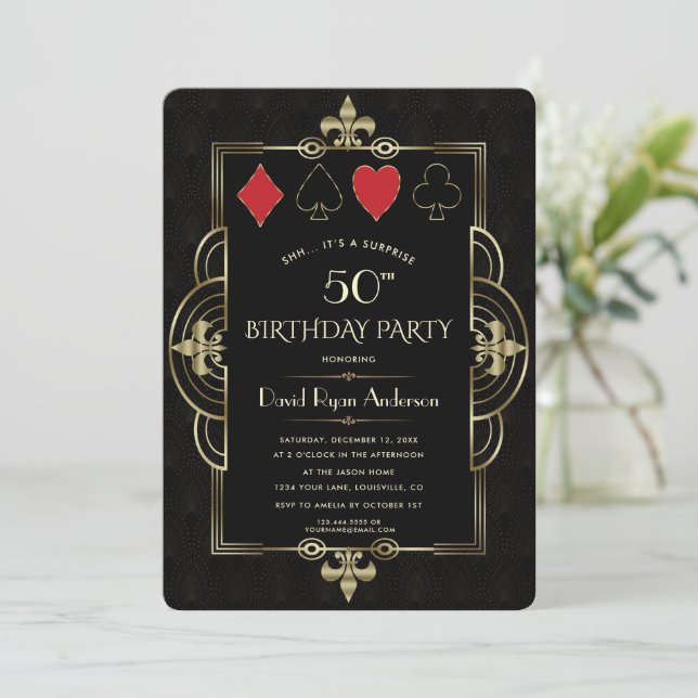 Invitation Glam Vegas Casino Royale Art Déco 50e anniversaire (Debout devant)
