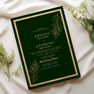 Invitation Glam vert foncé or parties scintillant feuille Mar