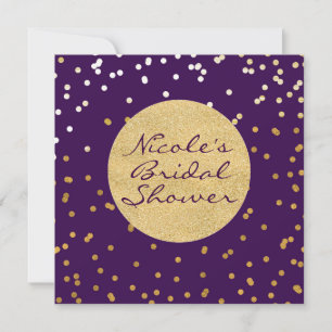 Invitation Glam violet & Dots Confetti brillants or moderne c