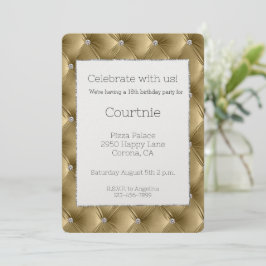 Invitation Glam Warm Gold Faux Velvet Anniversaire