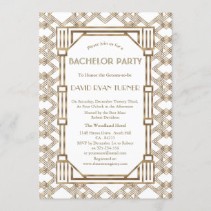 Invitation Glam White Gold Gatsby le Magnifique Fête de Garço