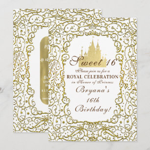 Invitation Glam White & Gold Royal Castle Princess Sweet 16
