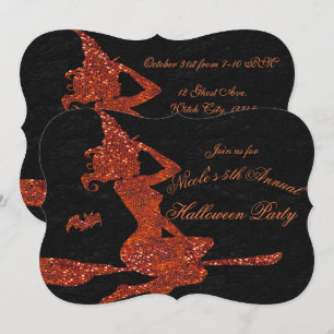 Invitation Glam Witch Voler sur Broom Halloween Party