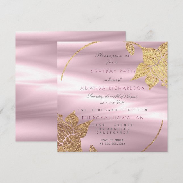 Invitation Glamme floral soie Lily or violet fête d'anniversa (Devant / Derrière)