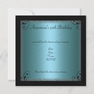 Invitation Glamor Blue Black Floral fête d'anniversaire
