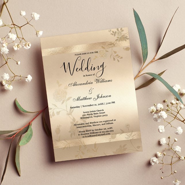 Invitation Glamor Champagne Gold Luxe Floral Mariage (Glamour Champagne Gold Luxury Floral Wedding )