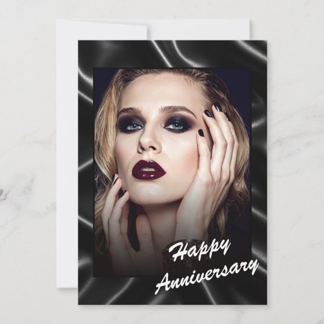 Invitation Glamorous Black Leather Anniversary Flat Card (Devant)