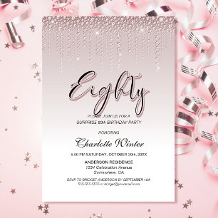 Invitation Glamorous Pink Diamonds Surprise 80th Birthday