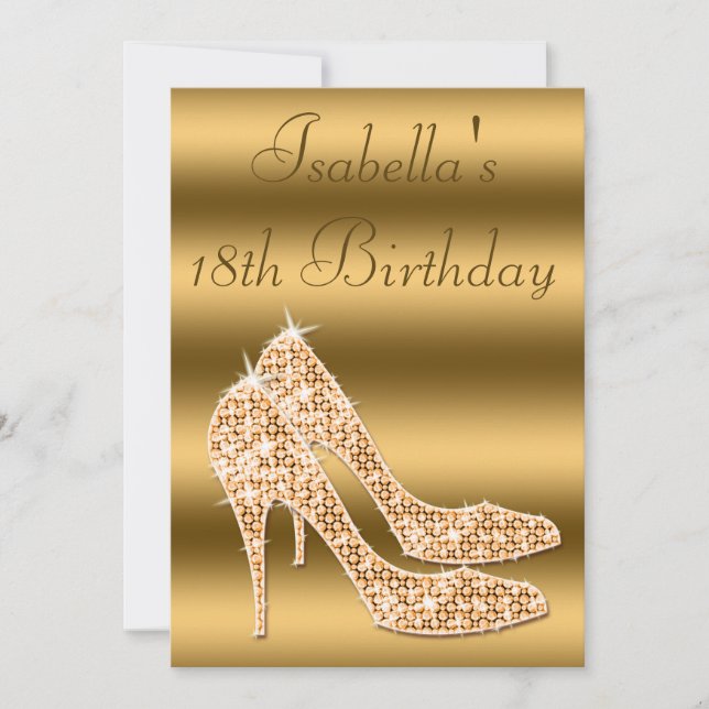 Invitation Glamour 18th Birthday Gold Stilettos (Devant)