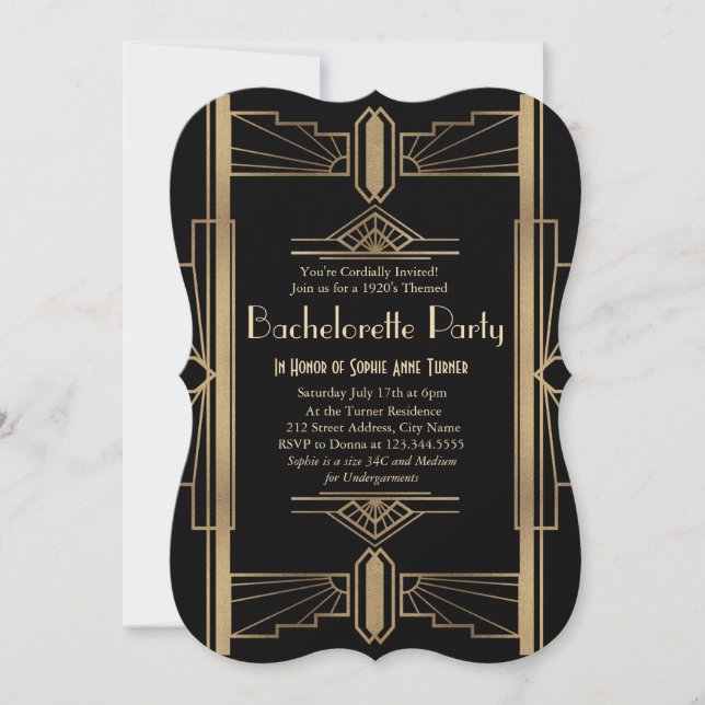 Invitation Glamour 1920 Great Gatsby Bachelorette Party (Devant)