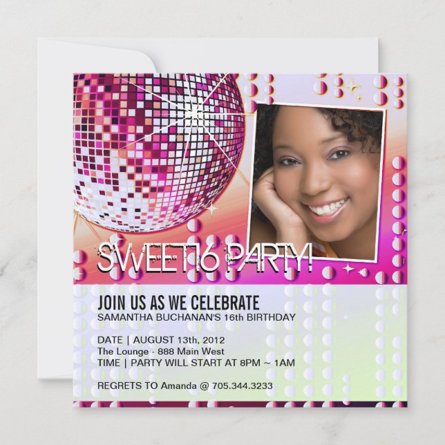 Invitation Glamour Ballon de Disco pour un Sweet S (Devant)