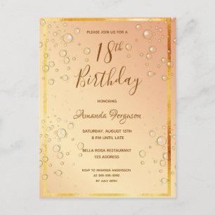 Invitation glamour bulles d'or pour les 18 ans