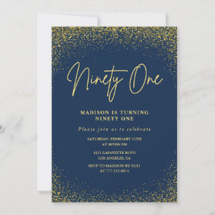 Invitation Glamour Élégant Anniversaire 91 ans Navy Pailleté 