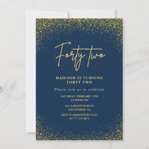 Invitation Glamour Élégant Navy Or Pailleté 42e anniversaire