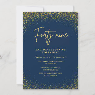 Invitation Glamour Élégant Navy Or Pailleté 49e anniversaire