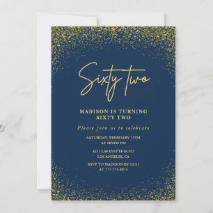 Invitation Glamour Élégant Navy Or Pailleté 62e anniversaire