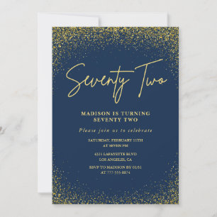Invitation Glamour élégant Navy Or Pailleté 72e anniversaire