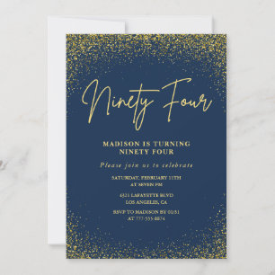 Invitation Glamour Élégant Navy Or Pailleté 94e anniversaire