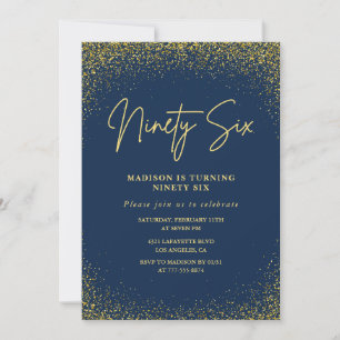 Invitation Glamour Élégant Navy Or Pailleté 96e anniversaire