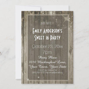 Invitation Glamour en bois rustique doux 16 Anniversaire