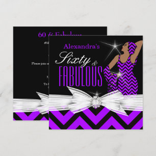 Invitation Glamour Fabulous 60 Chevron Purple Anniversaire