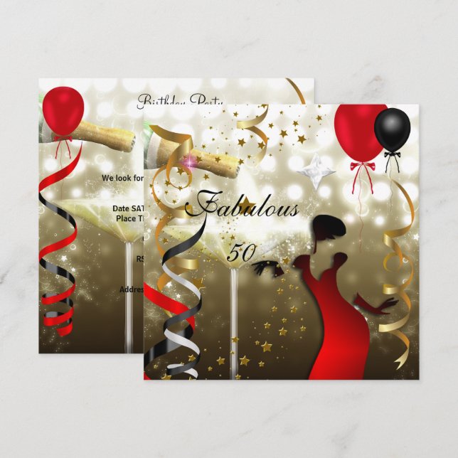 Invitation Glamour Lady Fabuleux 50 Cinquante Anniversaire (Devant / Derrière)