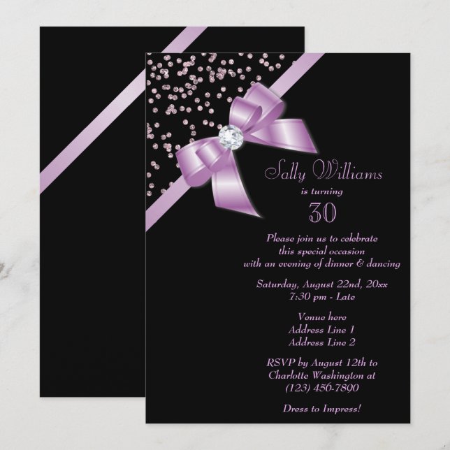Invitation Glamour Lilac Confetti & Jewel Bow 30e anniversair (Devant / Derrière)