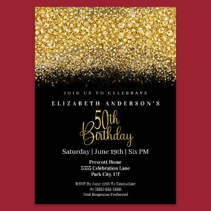 Invitation Glamour Or Bijou Pailleté 50e Anniversaire