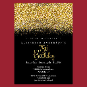 Invitation Glamour Or Bijou Pailleté 75e Anniversaire